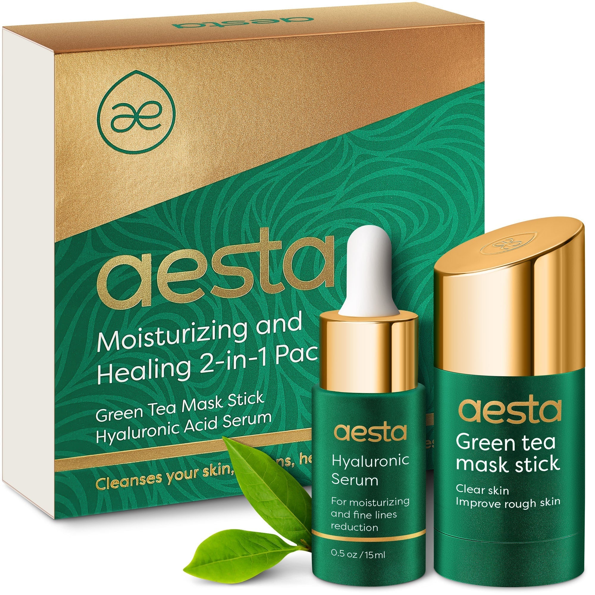 Aesta Green Tea Mask Stick + Hyaluronic Acid Serum for Face Treatment