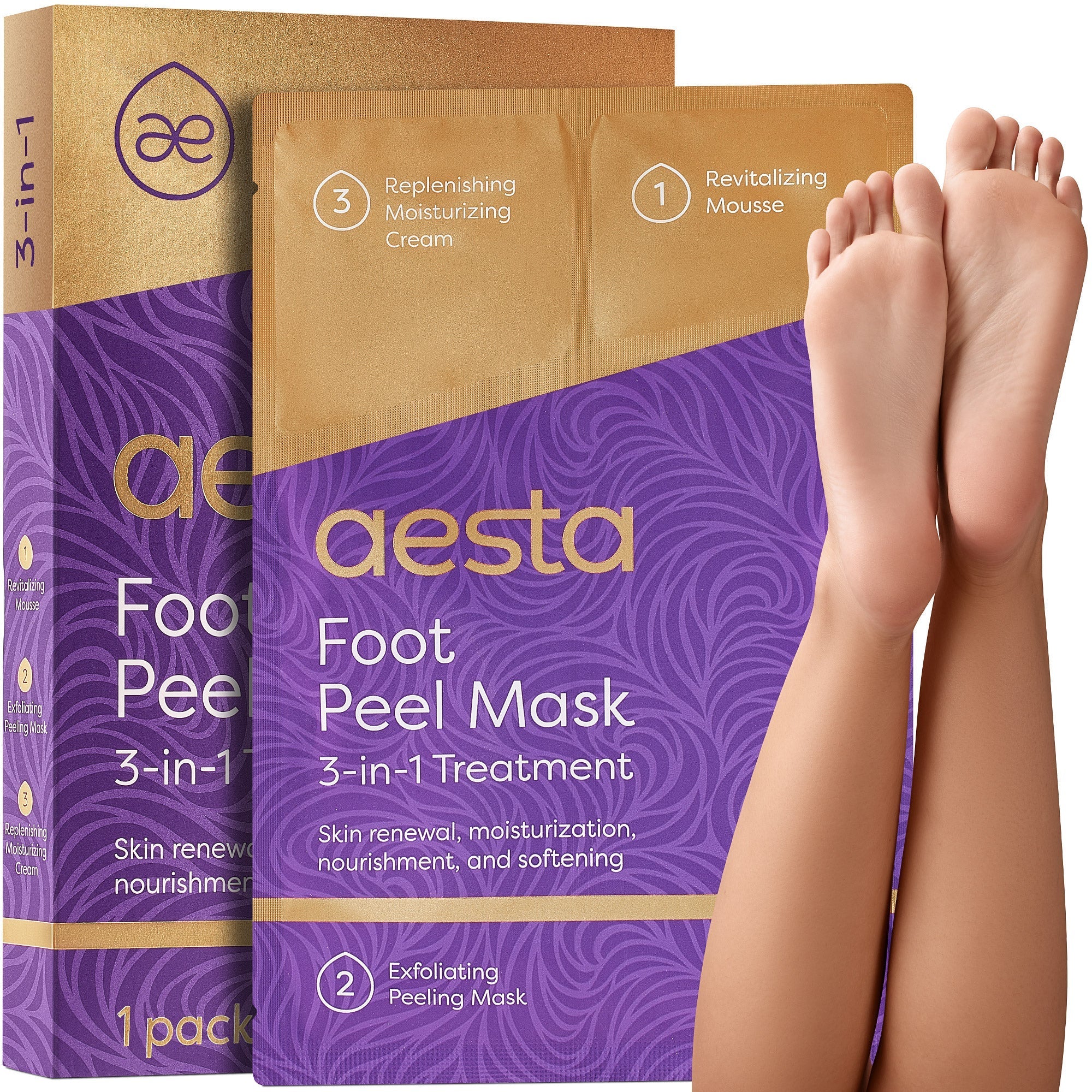 Aesta 3-in-1 Foot Peel Mask, Full-Cycle Foot Care: Revitalizing Mousse, 3-in-1