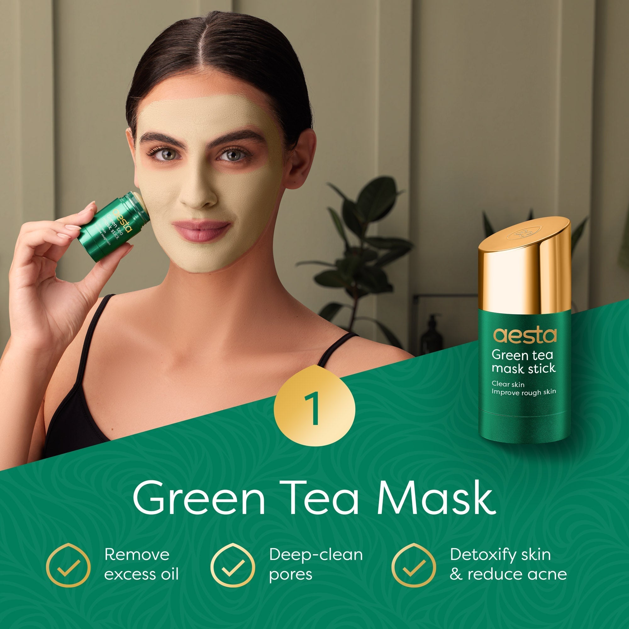 Aesta Green Tea Mask Stick + Hyaluronic Acid Serum for Face Treatment - detail