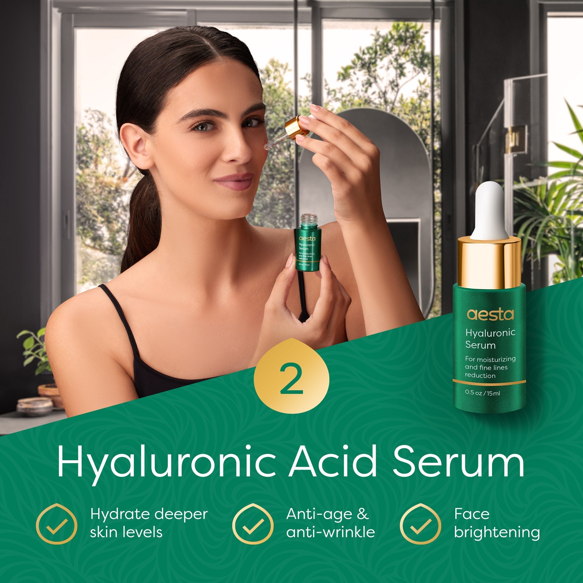 Aesta Green Tea Mask Stick + Hyaluronic Acid Serum for Face Treatment - in use