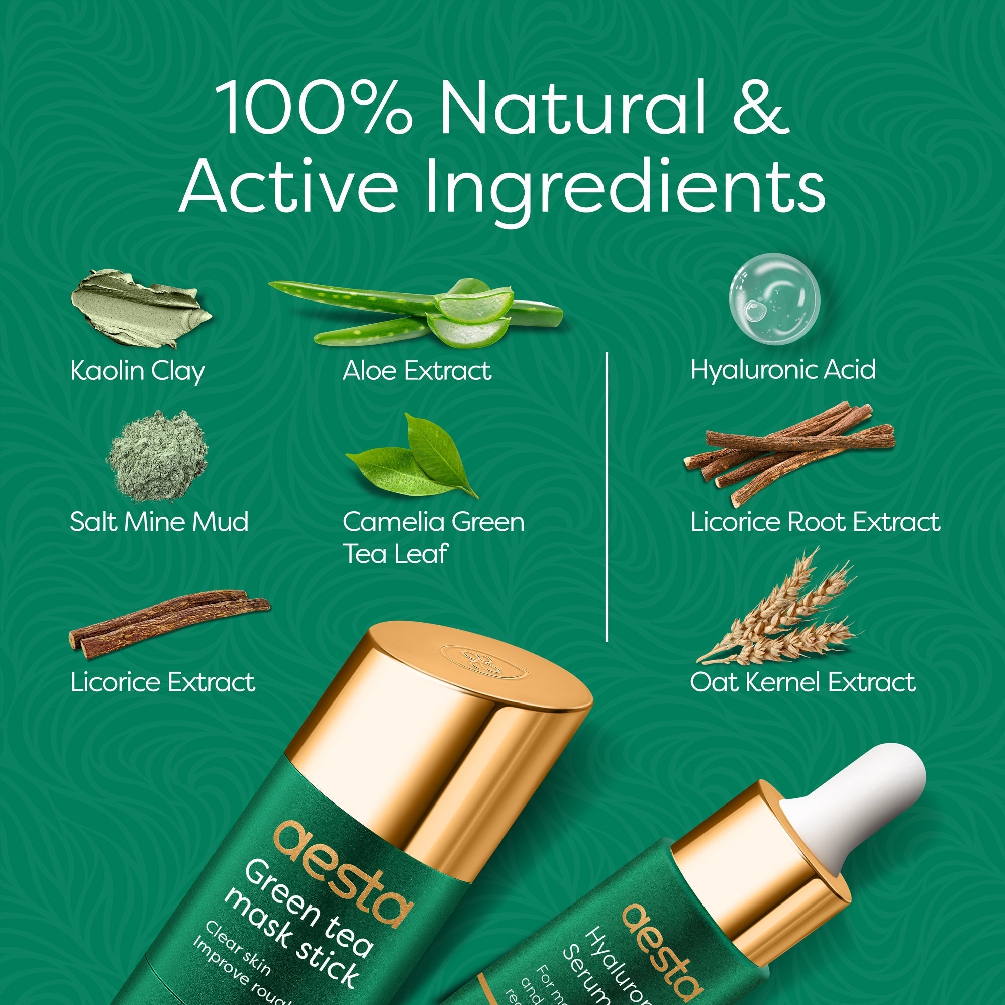 Aesta Green Tea Mask Stick + Hyaluronic Acid Serum for Face Treatment - detail