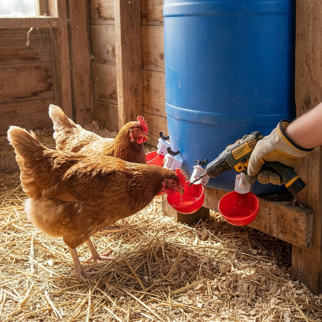 The Automatic Chicken Waterer Cups (10-Pack) showing its compact design, premium finish, and included accessories on a clean background.