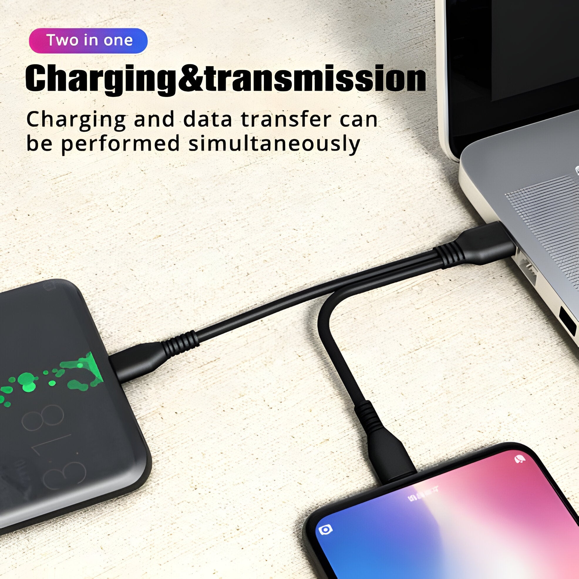 2-in-1 Multi-Port Charging Cable - in use