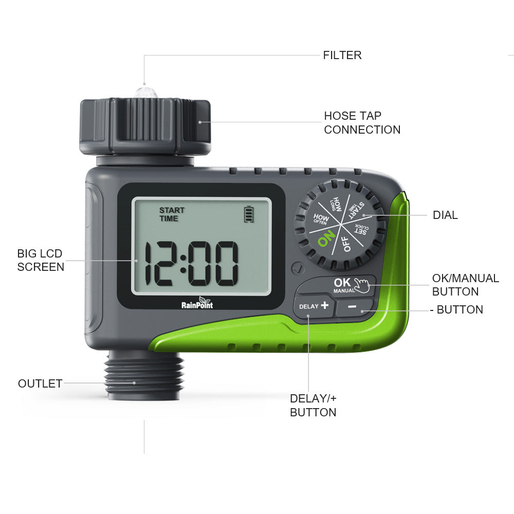 Rainpoint Single-Outlet Programmable Sprinkler Timer - alternate angle