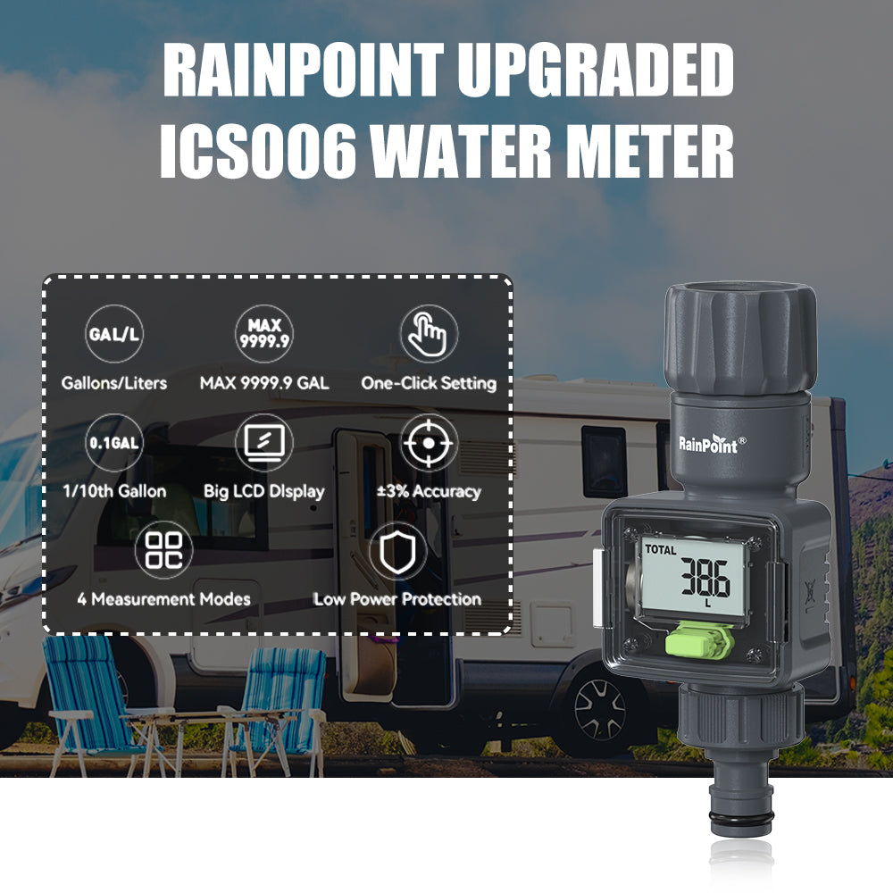 Digital Garden Hose Water Flow Meter - in use