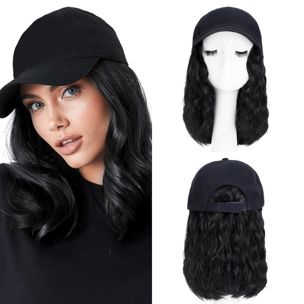 Heat Resistant Synthetic Wavy Wig Extension Baseball Cap - alternate angle