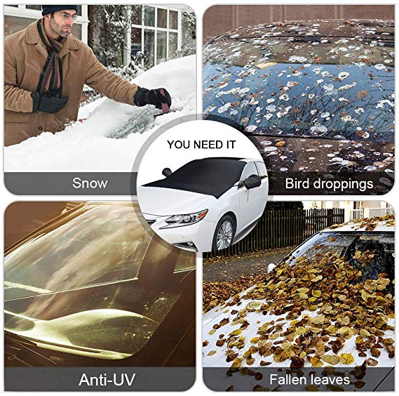 Convenient Magnetic Car Windshield Cover - in use