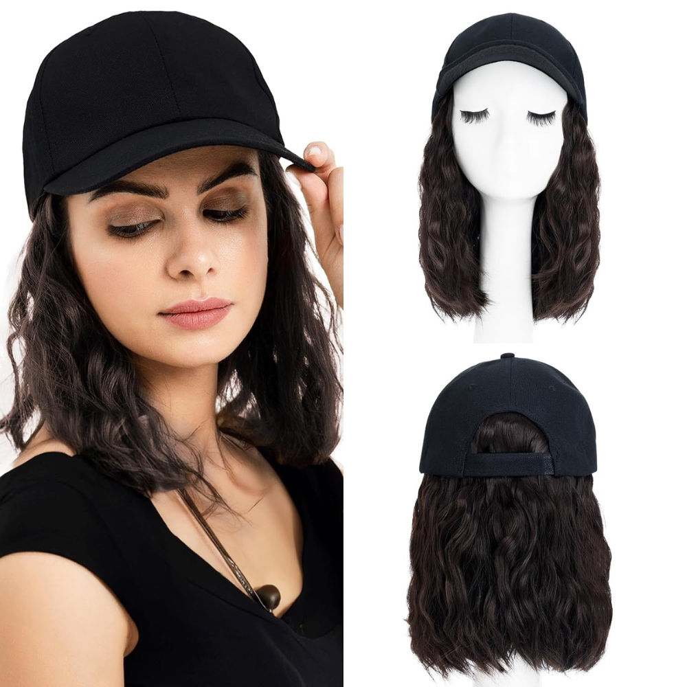 Heat Resistant Synthetic Wavy Wig Extension Baseball Cap - alternate angle