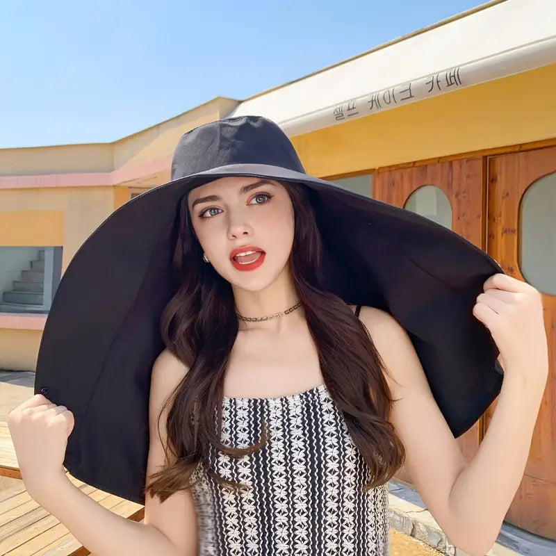 Elegant Wide Brim Sun Protection Shawl Hat for Women - detail