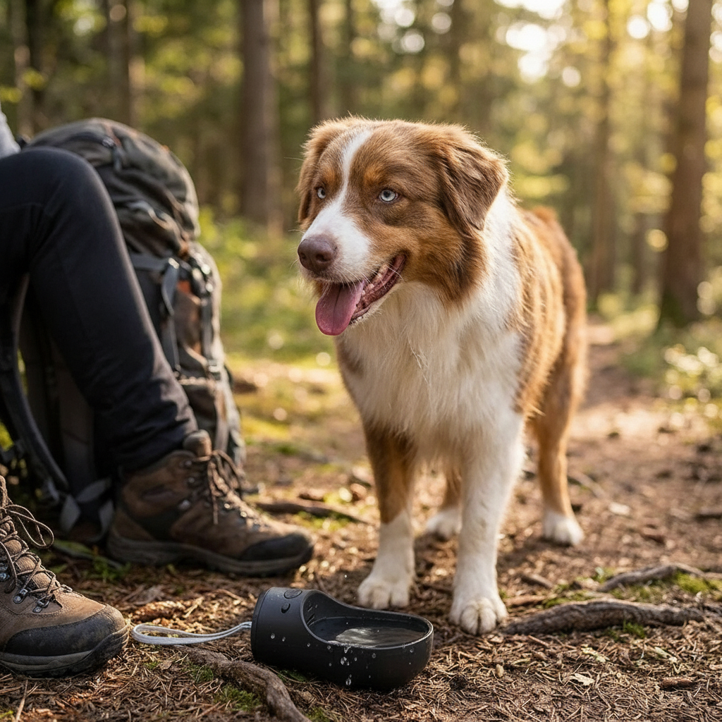 The Portable Dog Water Bottle with Bowl showing its compact design, premium finish, and included accessories on a clean background.