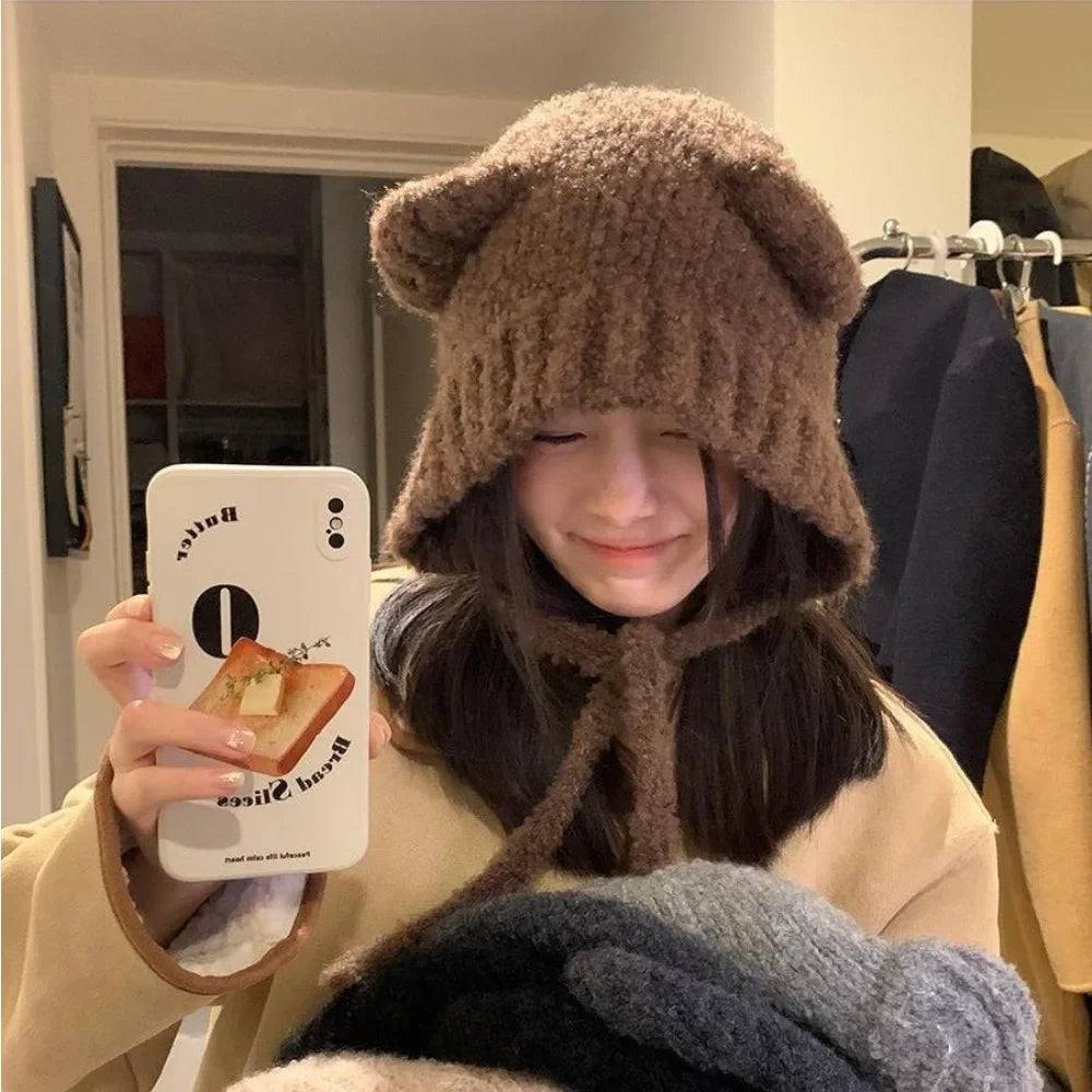 Cute Bear Ear Winter Hat - detail