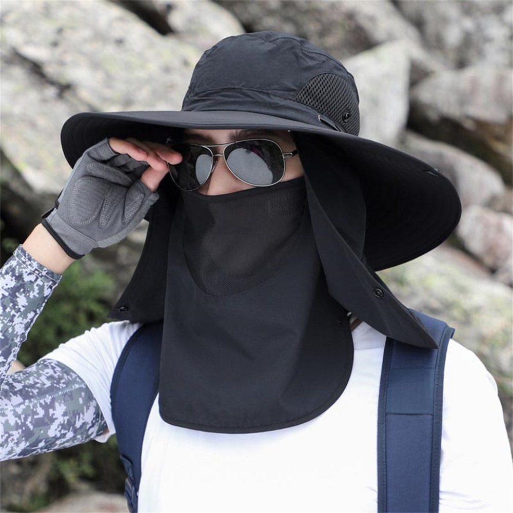 Breathable Wide Brim Outdoor Sun Protection Fishing Hat - in use