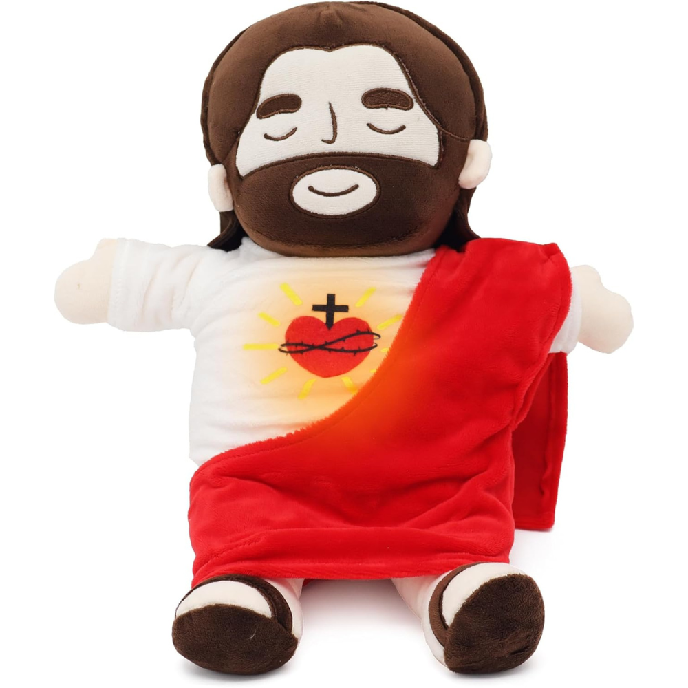 Breathing Jesus Soothing Plushie for Sleep Aid - in use
