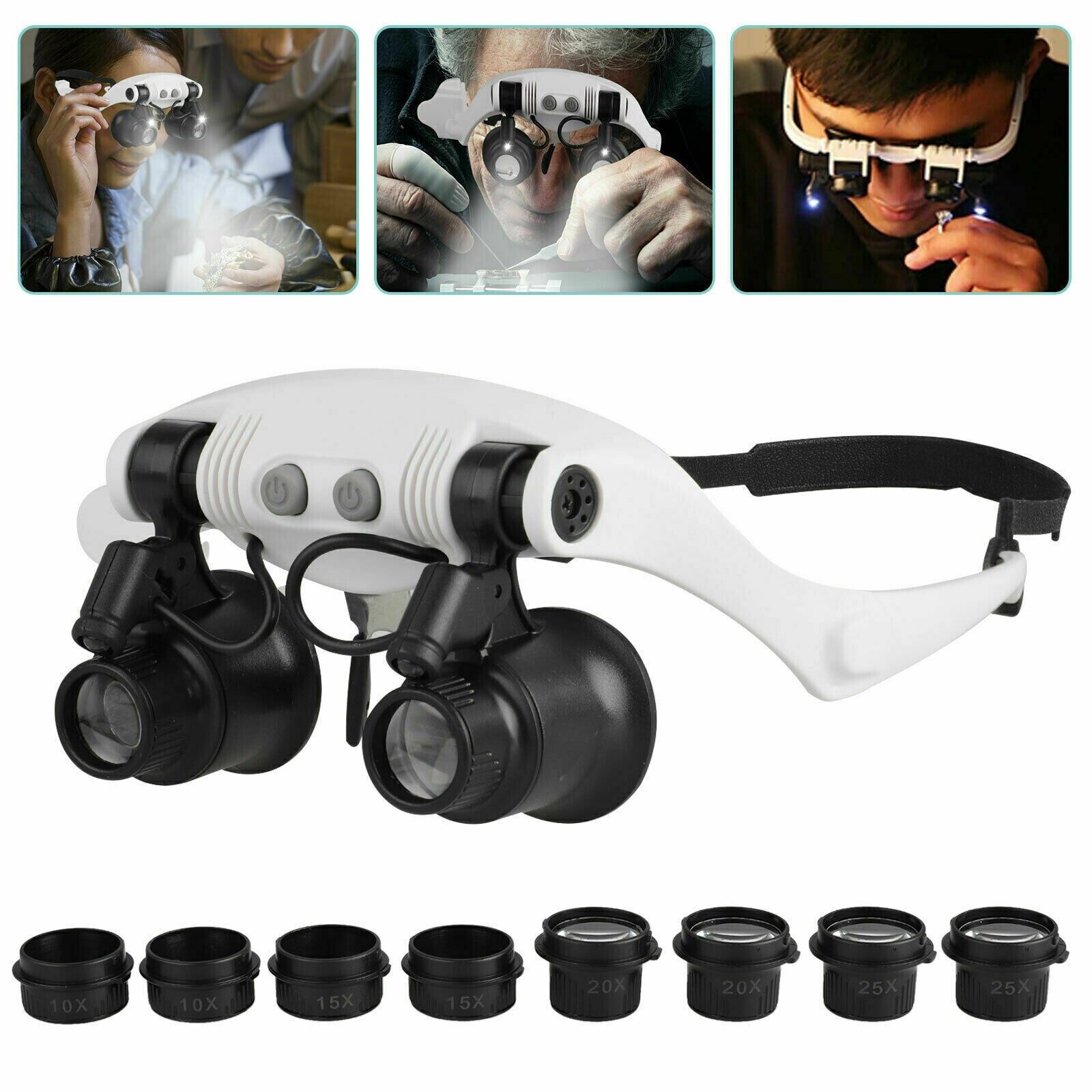 LED Head Magnifier with Interchangeable Lenses (10-25X)