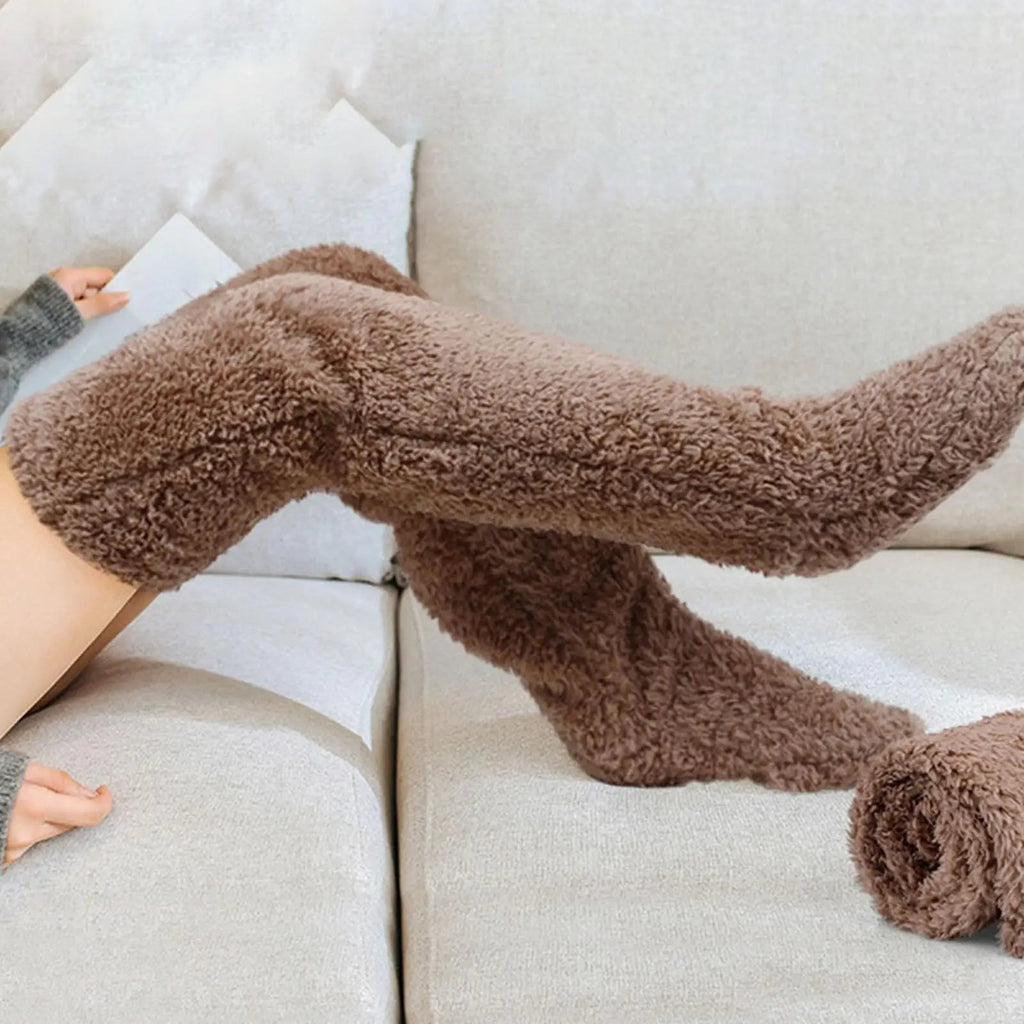 Fuzzy Thigh High Warm Socks - alternate angle