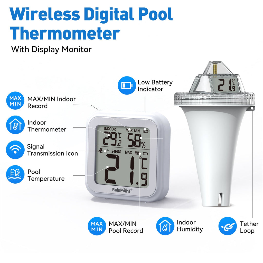 Wireless Pool Thermometer - Accurate Swimming Pool & Pond Temperature Monitor, Wireless - in use