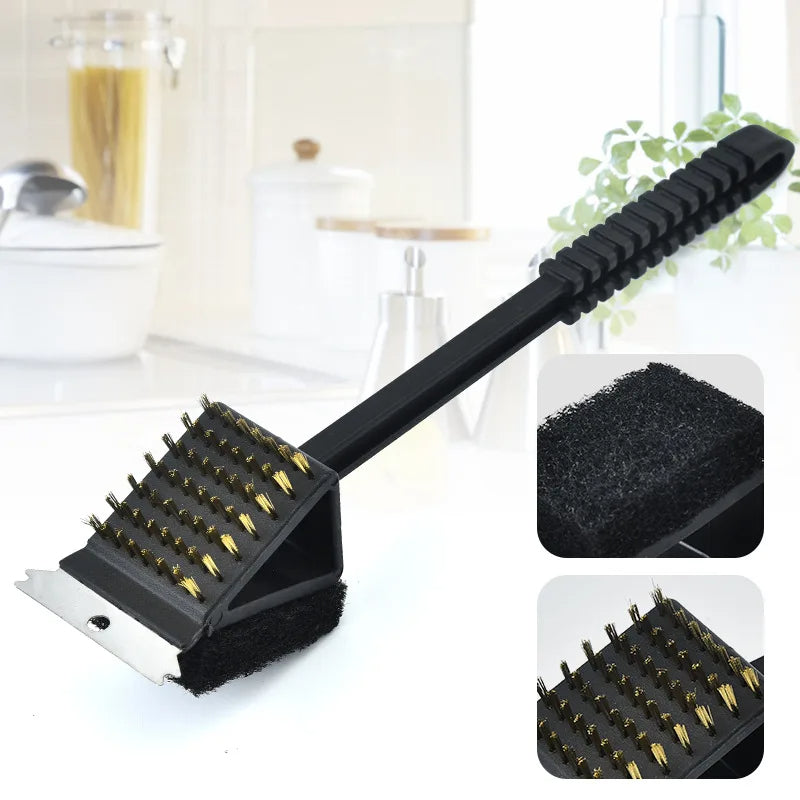 3 in 1 Barbecue Grill Brush with Scraper and Sponge - in use