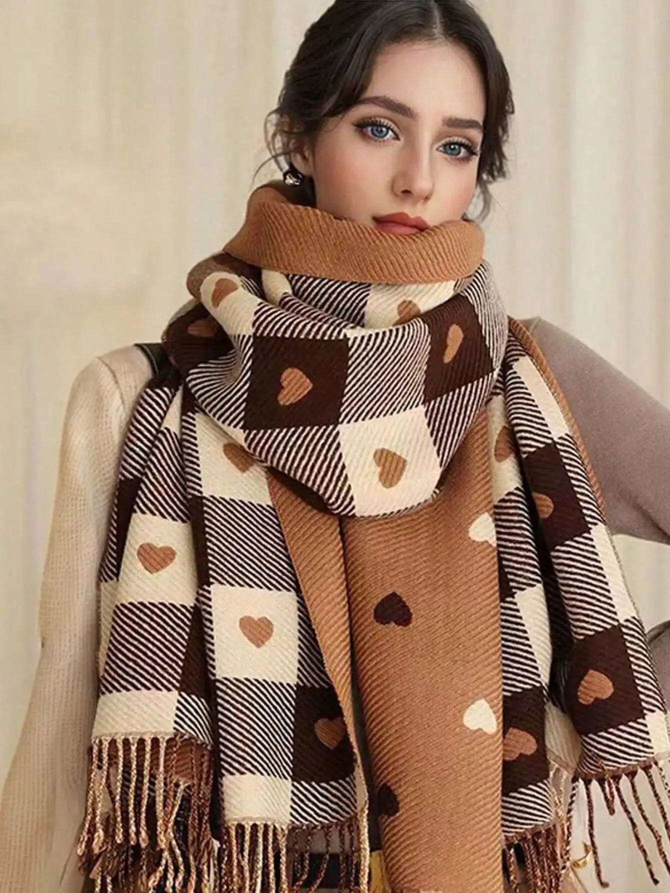 Cozy Checkered Winter Scarf Shawl - detail