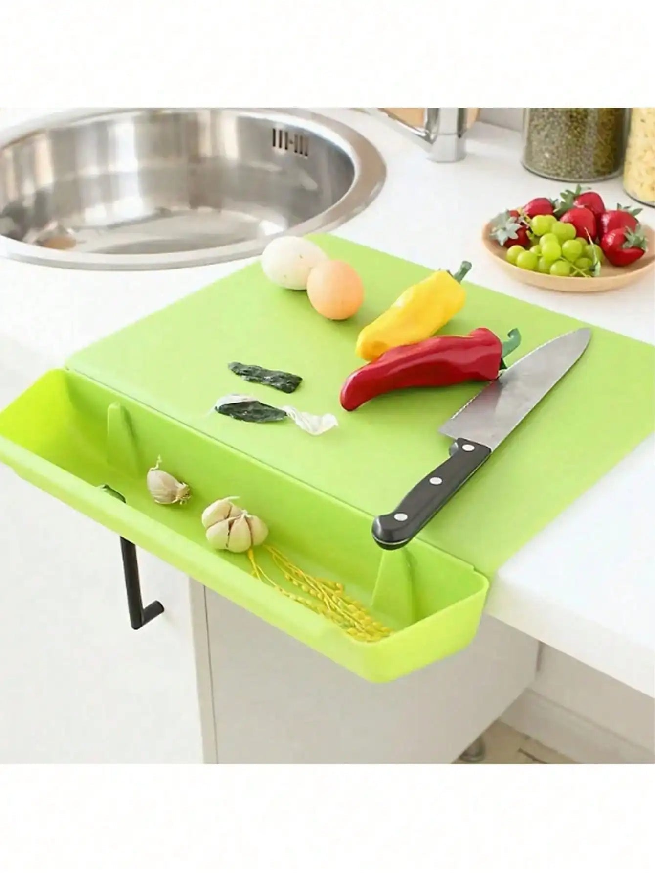 2-in-1 Cutting Board with Slide-Out Storage Tray