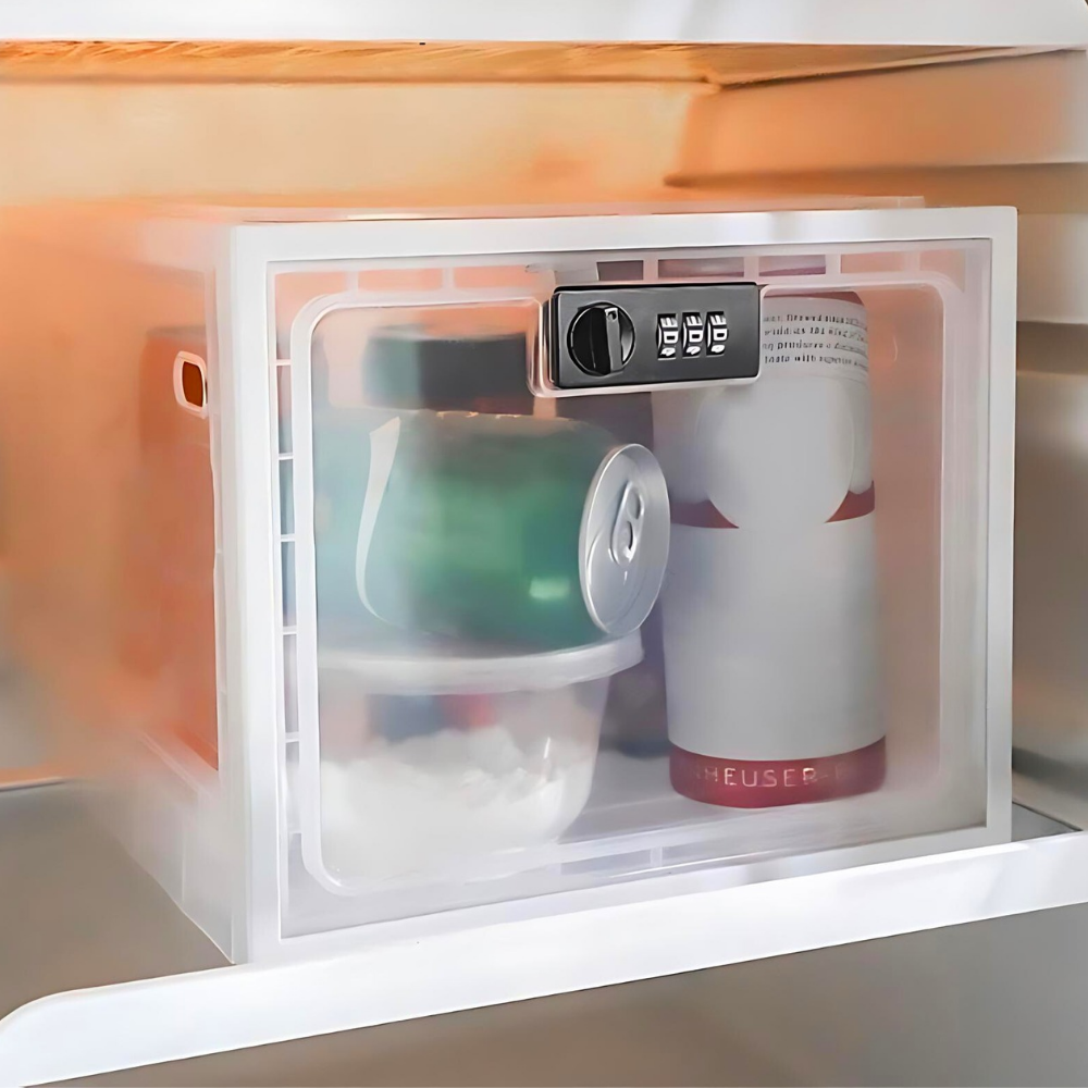 Heavy Duty Lockable Refrigerator Food Organizer Storage Bin - in use