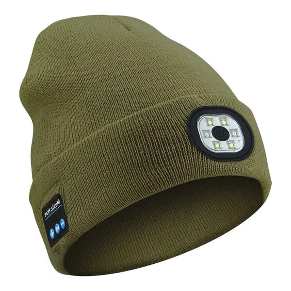 3-in-1 Bluetooth Beanie with Built-in Headphones and LED Headlamp - in use