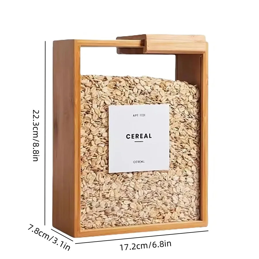 Bamboo Cereal Dispenser and Food Storage Container - in use