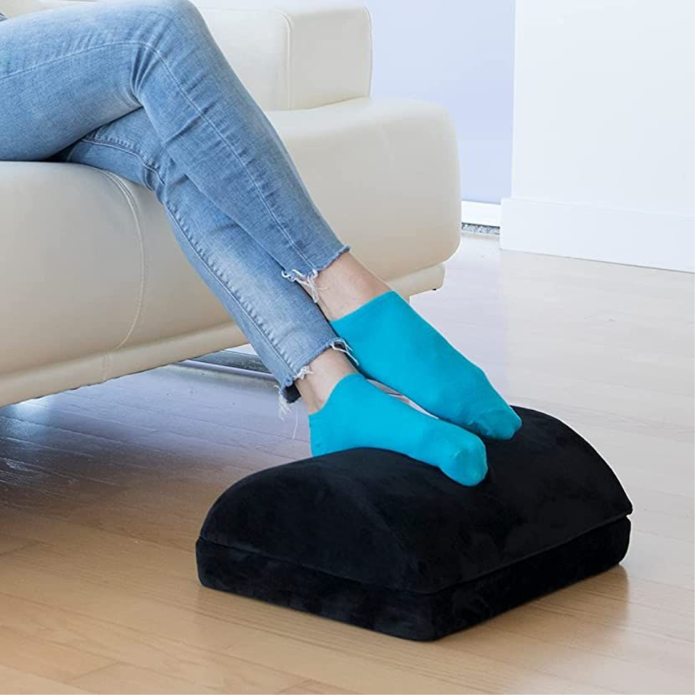 Curved Ergonomic Under Desk Home Office Foot Rest - in use