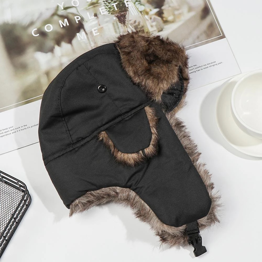 Cozy Faux Fur Winter Earflap Aviator Ski Hat - detail