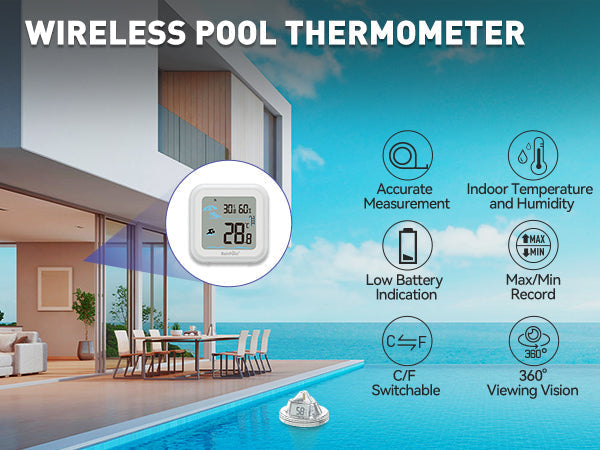 Wireless Pool Thermometer - Accurate Swimming Pool & Pond Temperature Monitor, Wireless - alternate angle