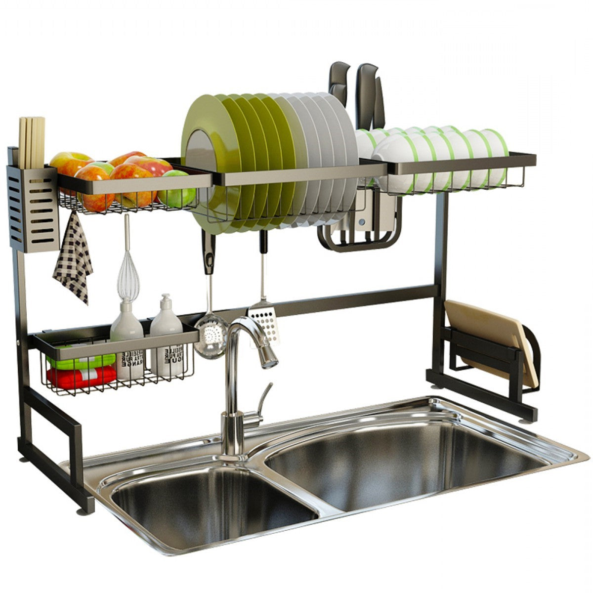 34.6" Stainless Steel Over-the-Sink Dish Drying Rack - Black Finish - detail