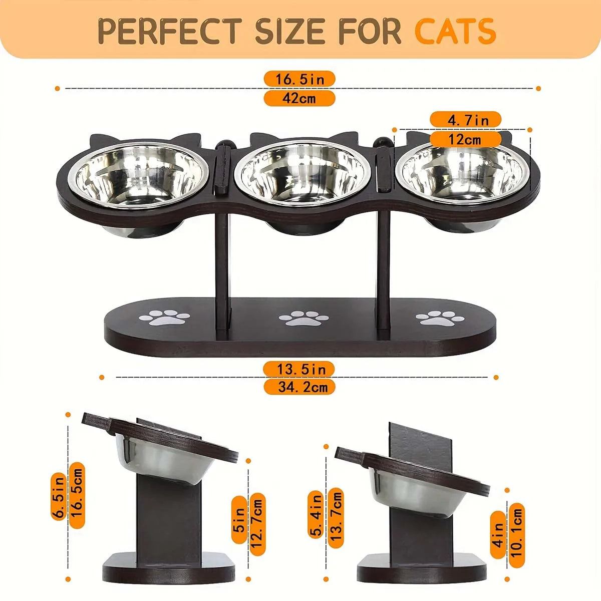 Elevated Cat Bowl with 3 Stainless Steel Dishes - in use