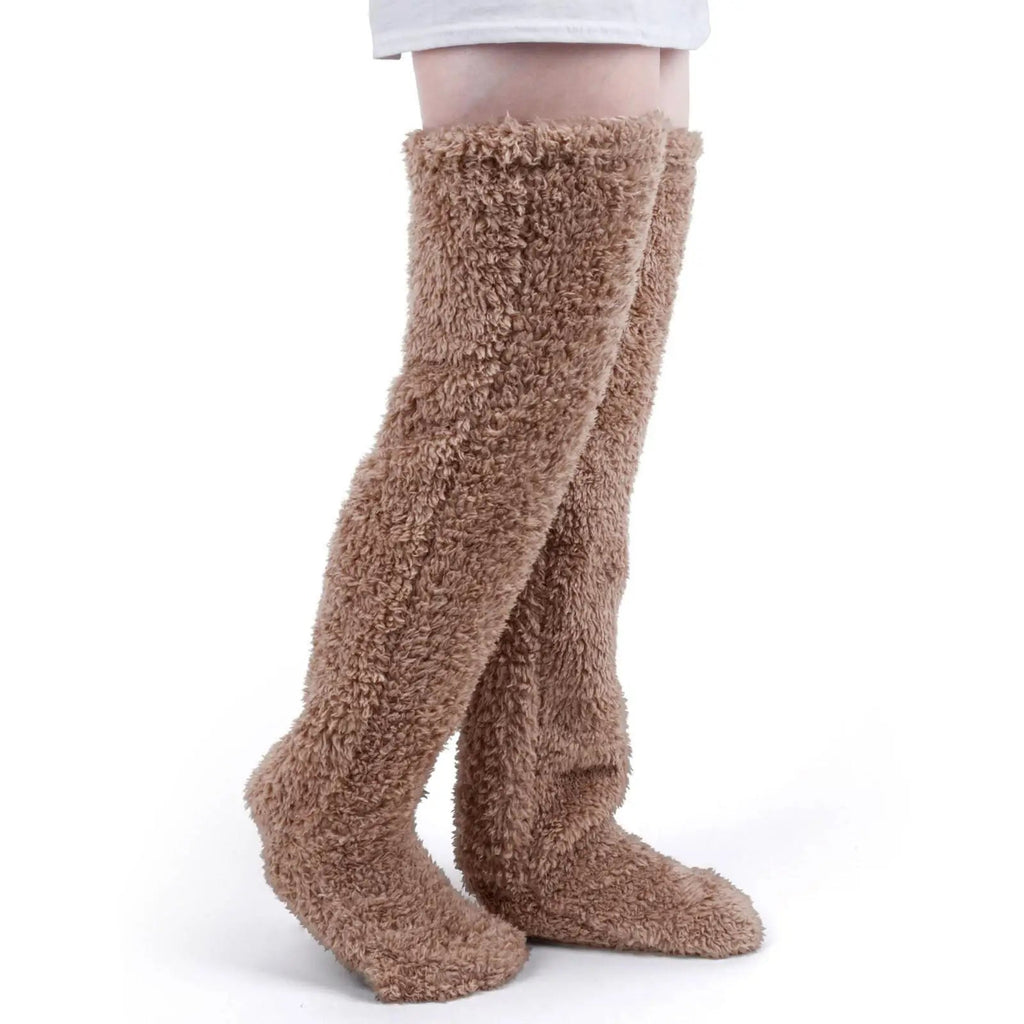 Fuzzy Thigh High Warm Socks - detail