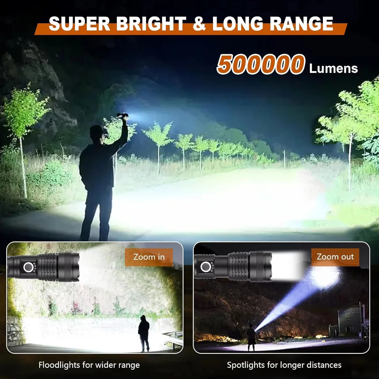High Lumen Rechargeable Flashlight - in use