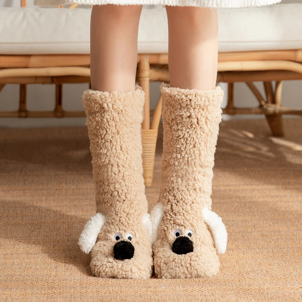 Cute Dog Fuzzy Socks Winter Leg Warmer - detail