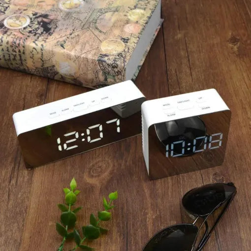 Digital Alarm Clock Smart Mirror Desktop Bedside Nightlight - alternate angle
