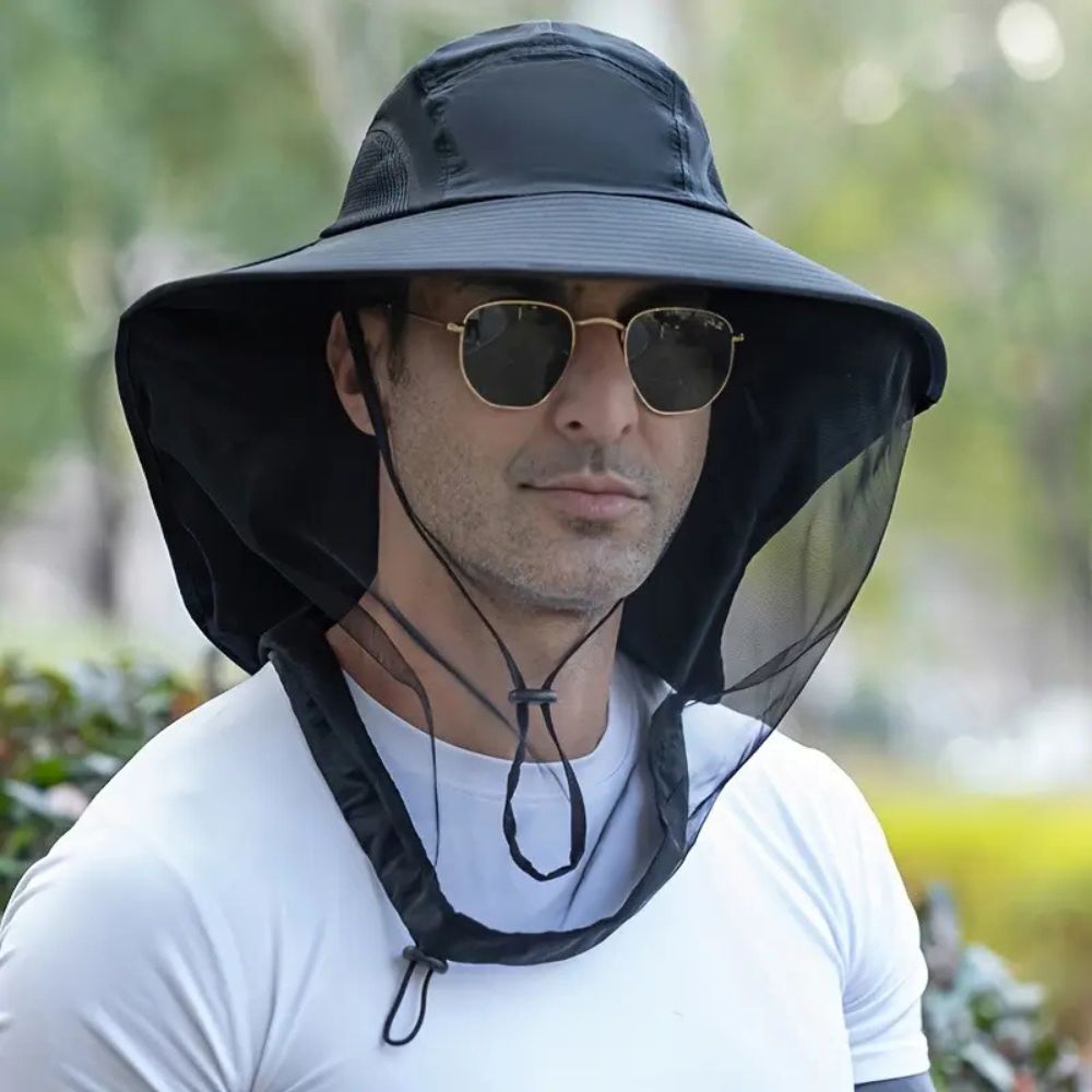 Chapeau respirant à large bord anti-UV et anti-moustiques