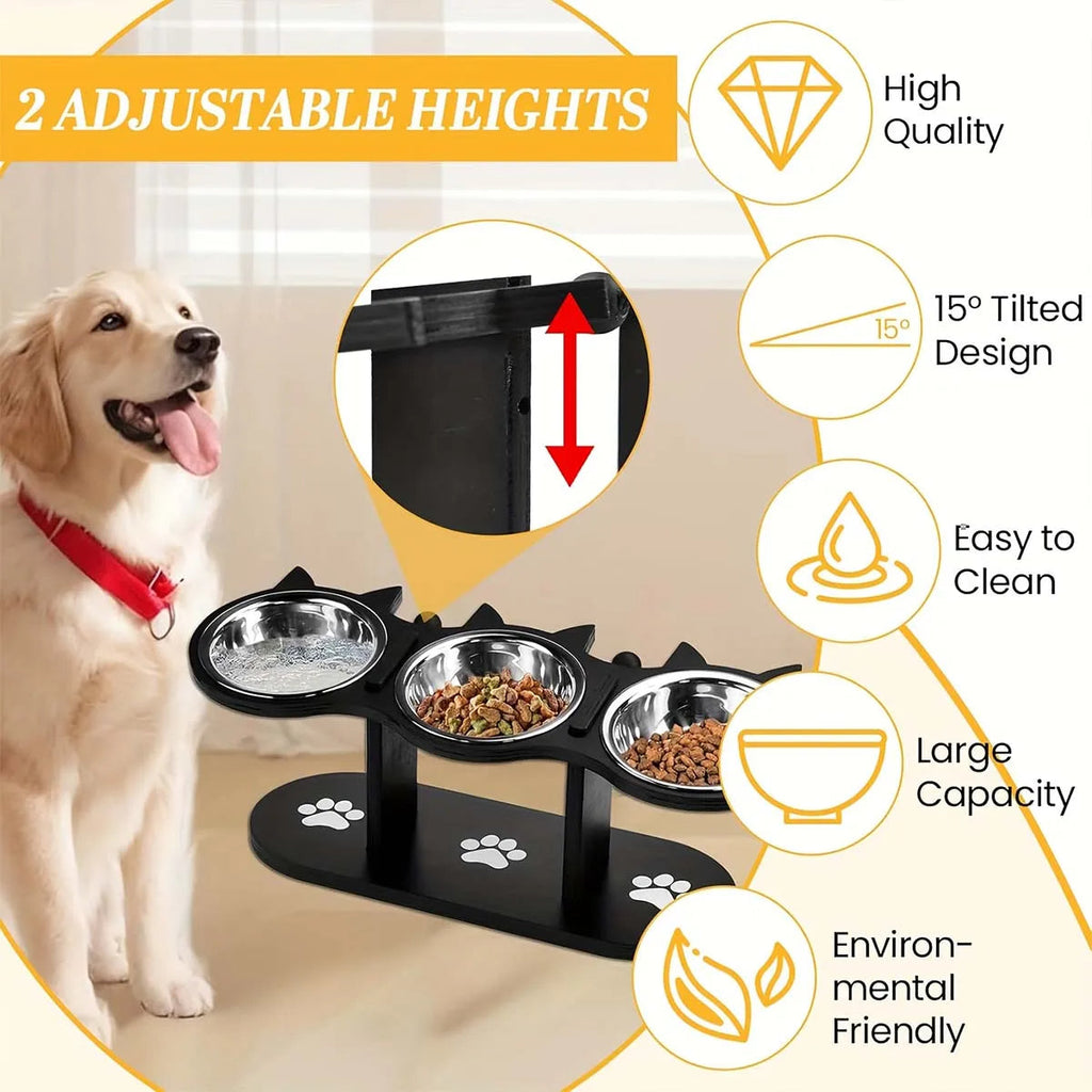 Elevated Cat Bowl with 3 Stainless Steel Dishes - detail