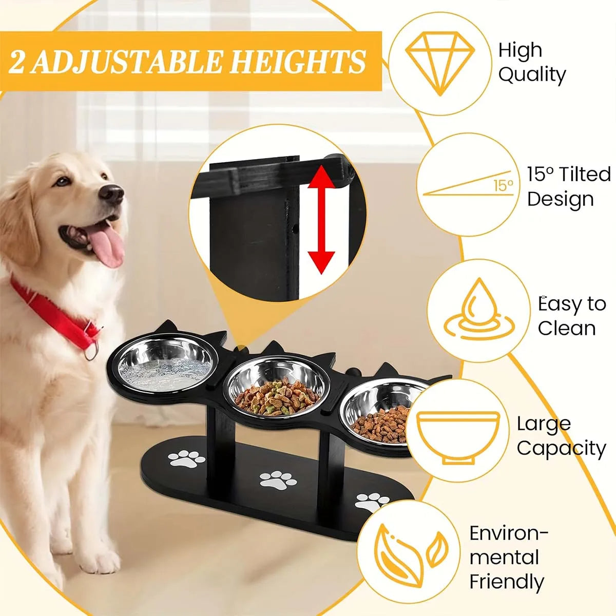 Elevated Cat Bowl with 3 Stainless Steel Dishes - detail