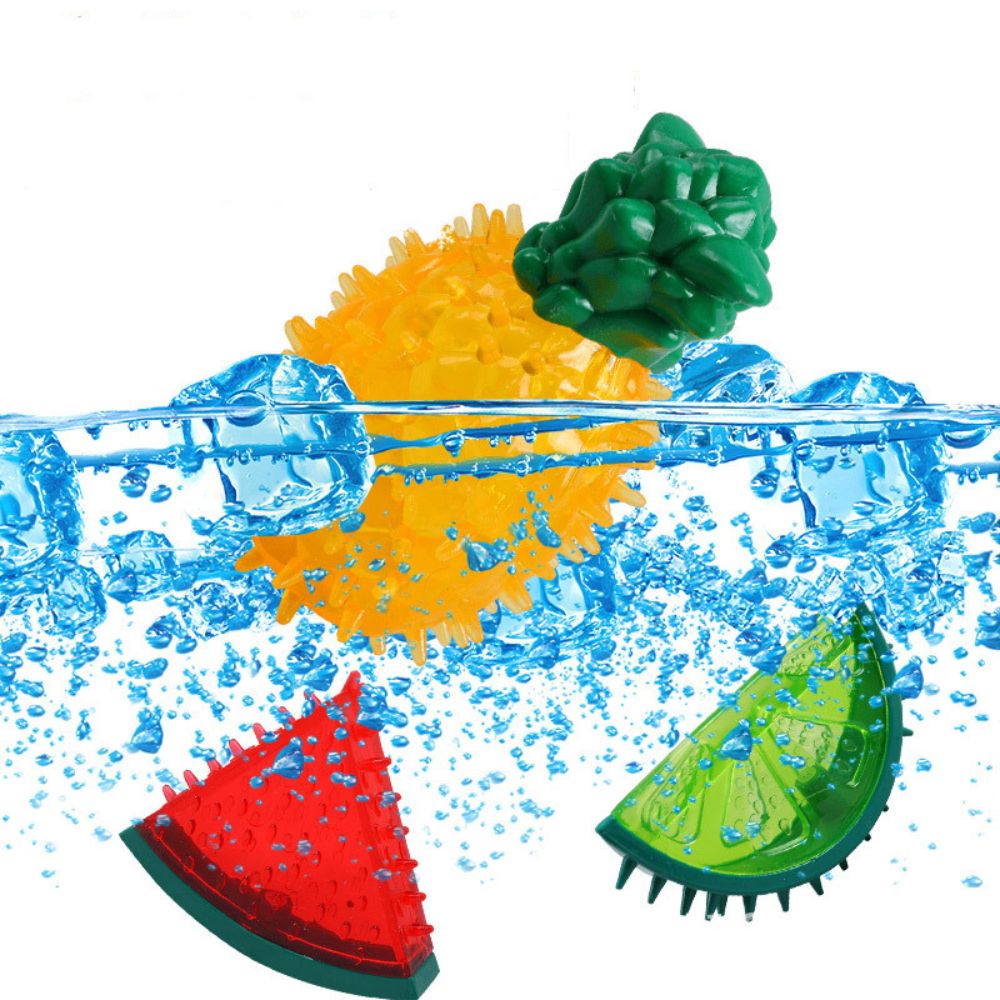 Cooling Freezable Summer Pet Dog Teething Chew Toy - in use