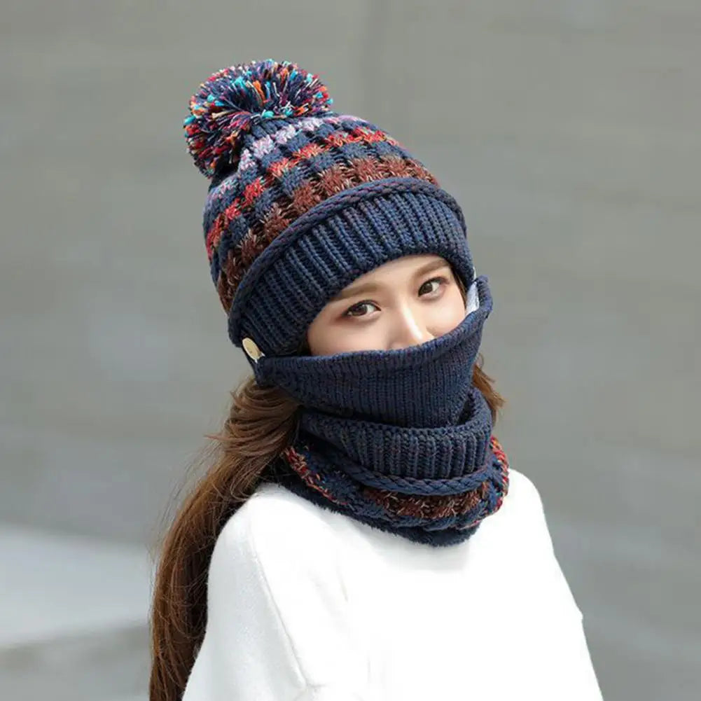 Cozy Knitted Hat Scarf Set with Velvet Lining - alternate angle