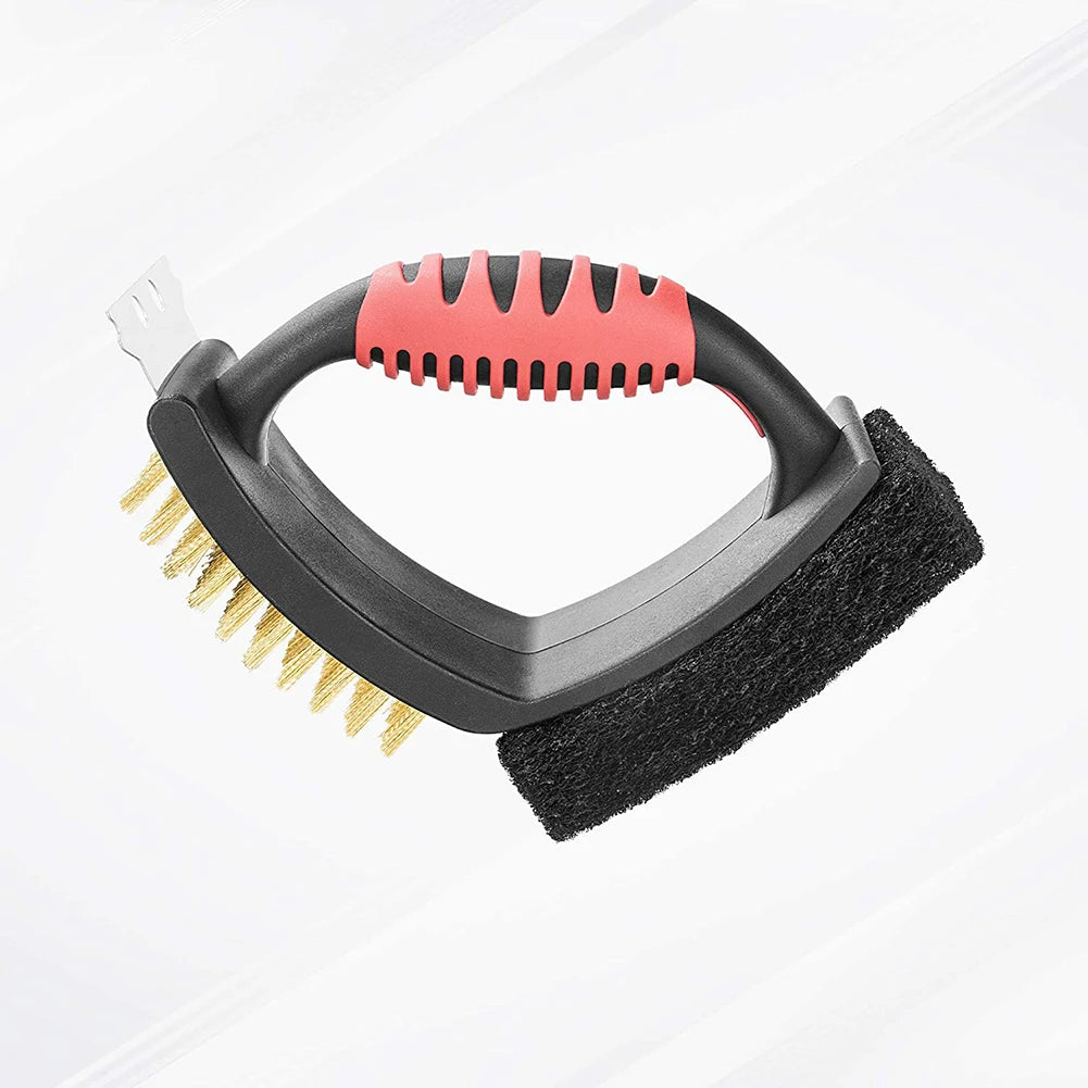 3 in 1 Grill Brush with Brass Bristles and Scraper - alternate angle