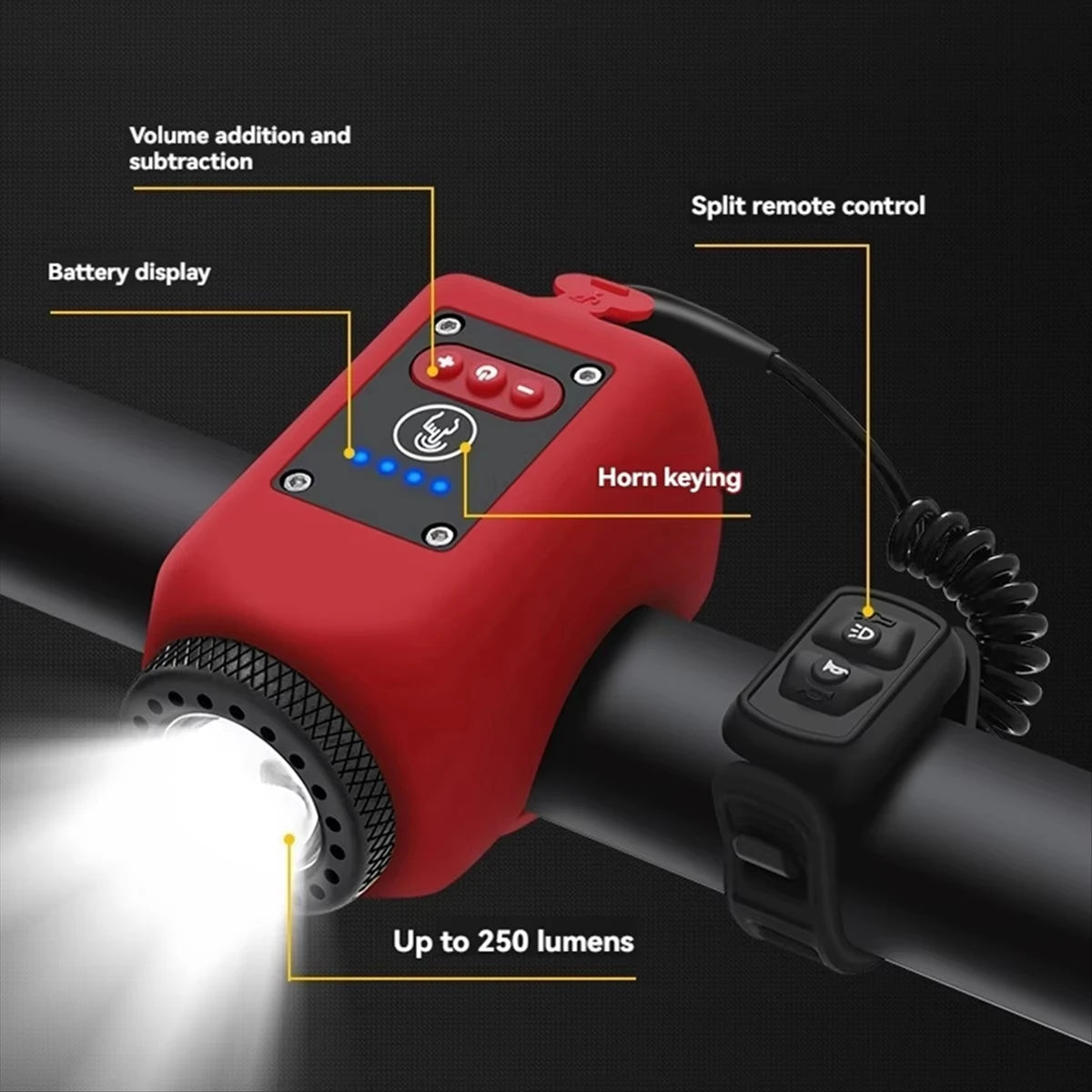 Electric Bike Horn and Front Light - in use