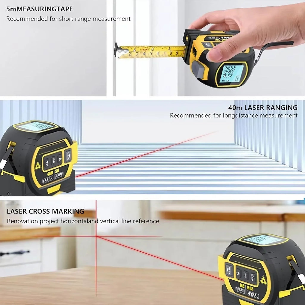 3-in-1 Laser Tape Measure with Infrared Distance Meter - 40M / 60M Range - detail