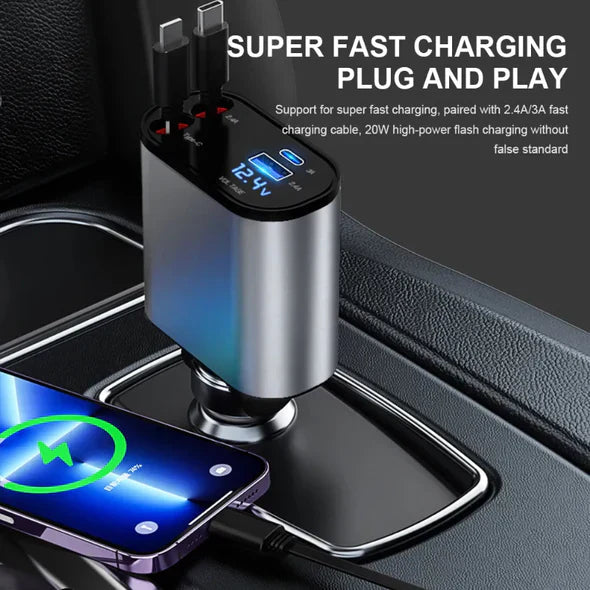 4 In 1 Retractable Car Charger - alternate angle