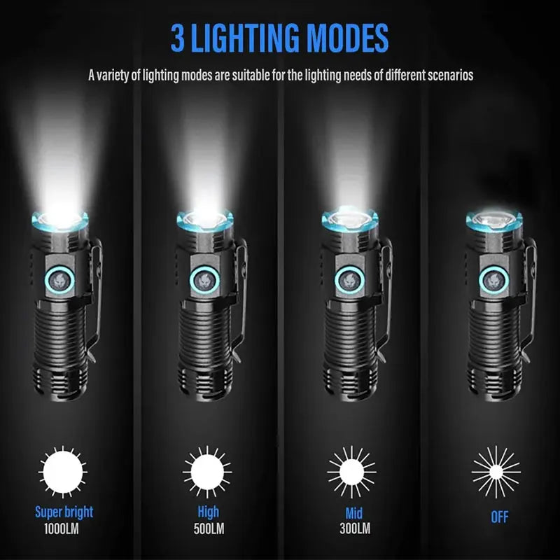 Compact Rechargeable Flashlight LED Torch - alternate angle