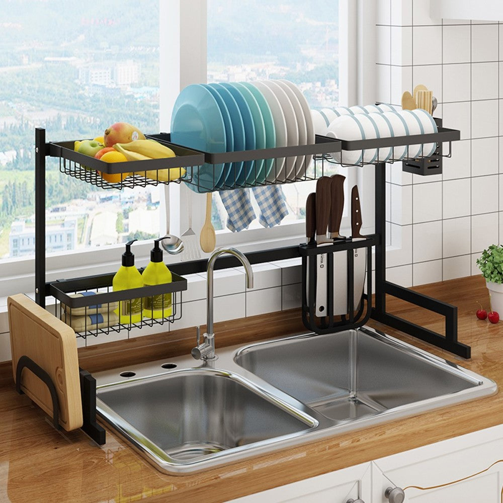 34.6" Stainless Steel Over-the-Sink Dish Drying Rack - Black Finish - detail