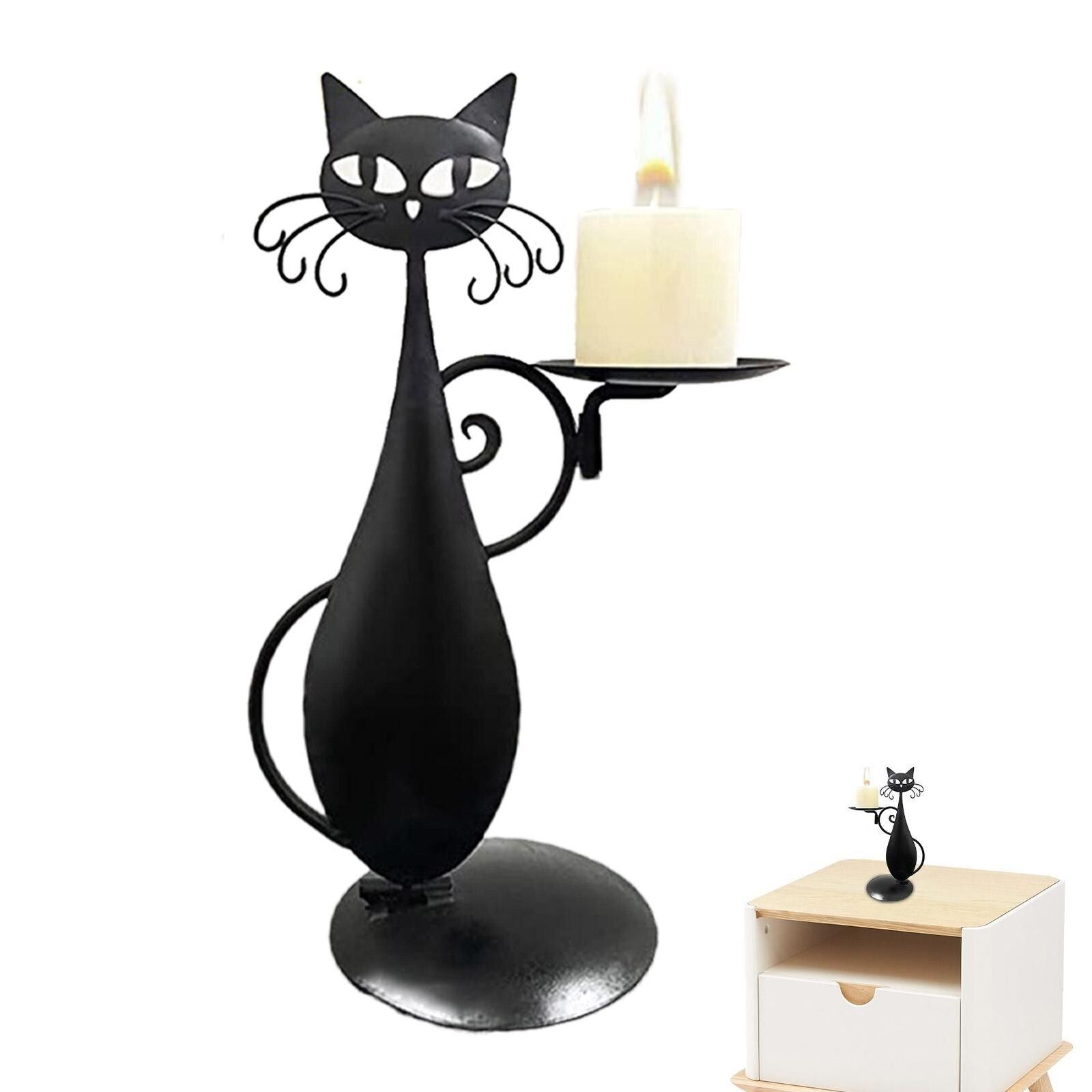 Black Cat Candle Holder - in use