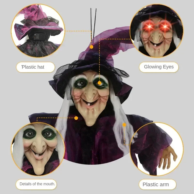 Animated Halloween Witch Decor with Sound and Glowing Eyes - alternate angle