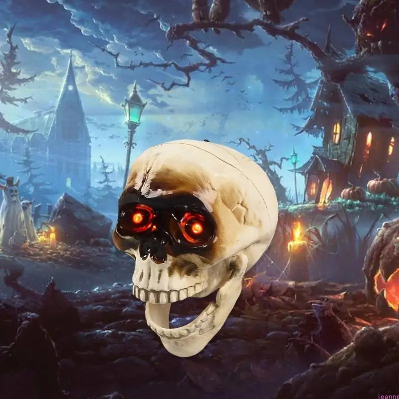 Animated Halloween Skeleton Head with Flashing Eyes - alternate angle