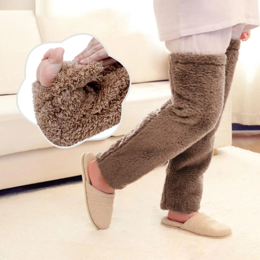 Fuzzy Thigh High Warm Socks - in use